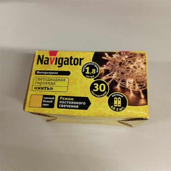 Светодиодная гирлянда Нить теплый белый цвет  Navigator, на батарейках АА