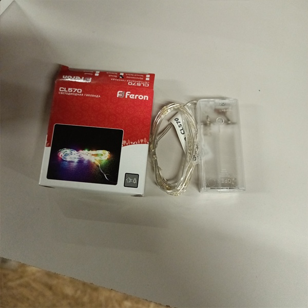 Гирлянда-нить Ферон серии CL570 с 20 светодиодными лампочками белого света, независимый источник питания 2*АА