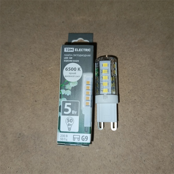 Капсульная LED лампочка мощностью 5 Ватт с цоколем G9 холодный свет