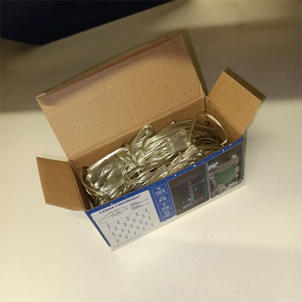 Гирлянда Сеть 1,5х1,5м, прозрачный ПВХ, 150 LED, теплый белый свет Neon-Night