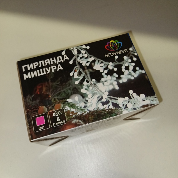 Светодиодная гирлянда Мишура LED 3 м, прозрачный ПВХ, 288 LED, розовая Neon-Night