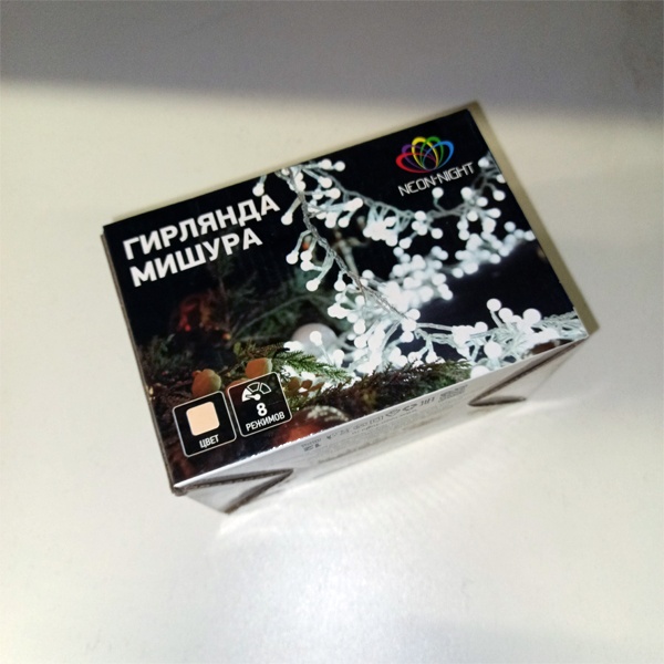 Светодиодная гирлянда Мишура LED 3 м, прозрачный ПВХ, 288 LED, тепло-белая Neon-Night