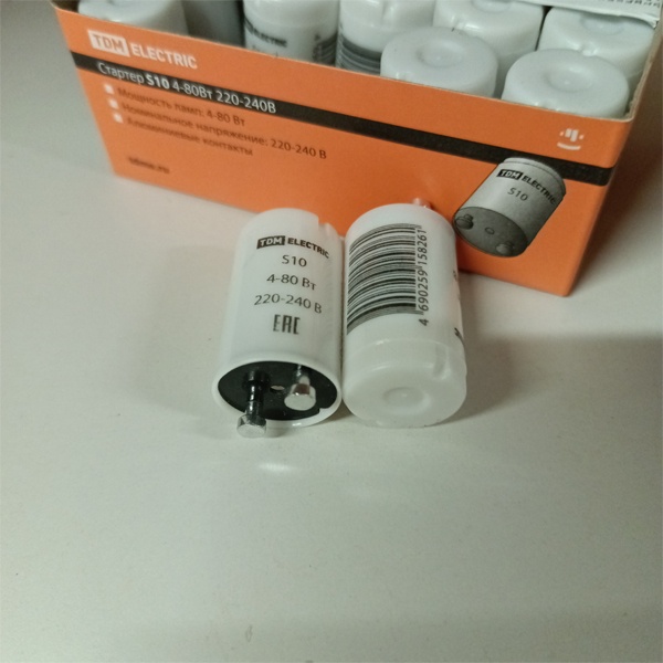 Стартер для люминесцентных ламп ТДМ, мощностью 4-80Вт, 220-240В, алюминиевые контакты.