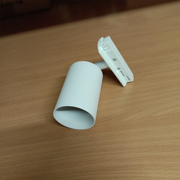 Компактный цилиндрический поворотный алюминиевый белый трековый прожектор PTR 26 под лампу GU10 для однофазного шинопровода ДжазВэй.