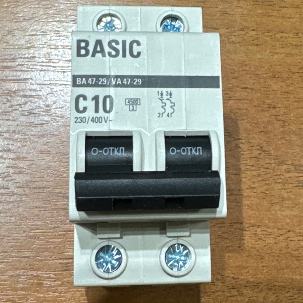 Двухполюсный, модульный электрический автомат ЭКФ ВА47-29, номинальный ток 10 Ампер, с характеристикой С