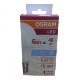 Лампа светодиодная Osram LED CLAS A 5,5W/865 (40W) 6500K 230V E27 FR дневной свет