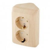 Накладная розетка угловая двойная с заземлением со шторками SE Этюд сосна