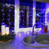 Гирлянда светодиодная Дождь 1,5х1м 96LED синий, 8 режимов свечения, прозрачный провод, 230В
