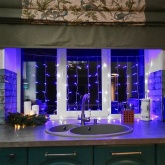 Гирлянда светодиодная Дождь 1,5х1м 96LED синий, 8 режимов свечения, прозрачный провод, 230В