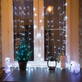 Гирлянда светодиодная Дождь 1,5х1м 96LED белый, 8 режимов свечения, прозрачный провод, 230В