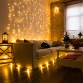 Гирлянда светодиодная Дождь 1,5х1,5м 144LED тепло-белый, 8 режимов свечения, прозрачный провод, 230В