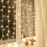Гирлянда светодиодная Дождь 1,5х1,5м 144LED тепло-белый, 8 режимов свечения, прозрачный провод, 230В