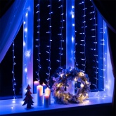 Гирлянда светодиодная Дождь 2х2,5м 300LED синий, 8 режимов свечения, прозрачный провод, 230В