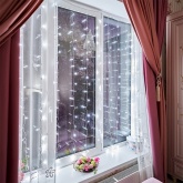 Гирлянда светодиодная Дождь 2x2,5м 300LED белый, 8 режимов свечения, прозрачный провод, 230В