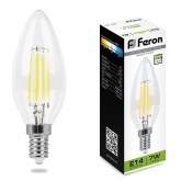 Лампа филаментная светодиодная свеча Feron LB-166 7W 4000K 230V E14 760lm DIM filament белый свет