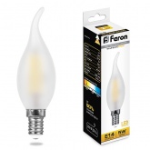 Лампа филаментная светодиодная свеча на ветру матовая Feron LB-59 5W 2700K 230V 510lm E14 filament