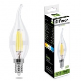 Лампа филаментная светодиодная свеча на ветру Feron LB-59 5W 4000K 220V E14
