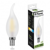 Лампа филаментная светодиодная свеча на ветру матовая Feron LB-59 5W 4000K 230V 530lm E14 filament