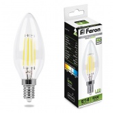 Лампа филаментная светодиодная свеча Feron LB-68 5W 4000K 230V 550lm E14 DIM filament белый свет