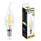 Лампа филаментная светодиодная свеча на ветру Feron LB-69 5W 2700K 230V 530lm E14 DIM filament теплы