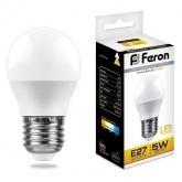 Лампа светодиодная шарик Feron LB-38 G45 5W 2700K 220V E27 теплый свет