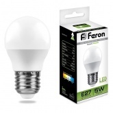 Лампа светодиодная шарик Feron LB-38 G45 5W 4000K 220V E27 холодный свет