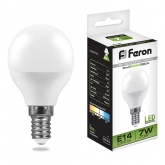 Лампа светодиодная шарик Feron LB-95 G45 7W 4000K 220V E14 холодный свет