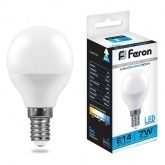 Лампа светодиодная шарик Feron LB-95 G45 7W 6400K 220V E14 дневной свет
