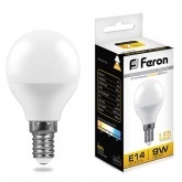 Лампа светодиодная шарик Feron LB-550 G45 9W 2700K 220V E14 теплый свет