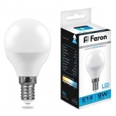 Лампа светодиодная шарик Feron LB-550 G45 9W 6400K 220V E14 дневной свет