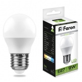 Лампа светодиодная шарик Feron LB-550 G45 9W 4000K 220V E27 холодный свет