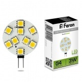 Лампа светодиодная круг Feron LB-16 3W 4000K 12V G4 200Lm 30x41mm белый свет