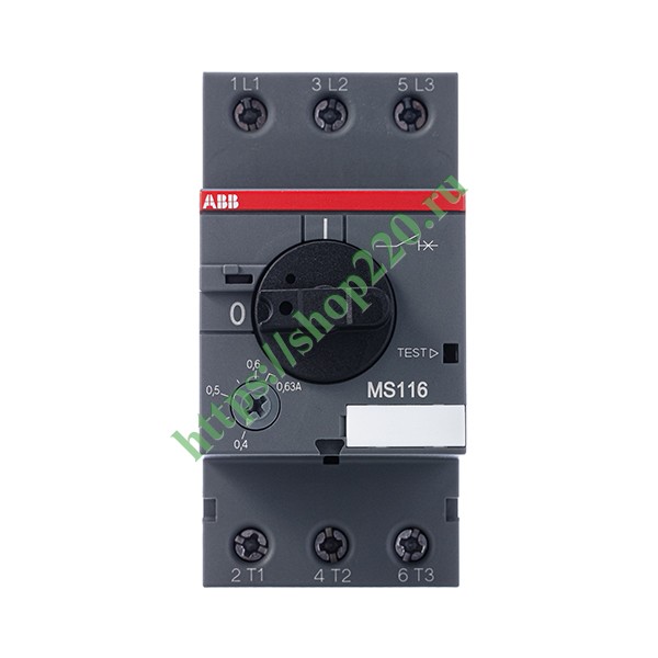 1SAM250000R1004 Автомат ABB MS116-0.63 50 кА с регулируемой тепловой защитой 0.4A - 0.63А фото 5