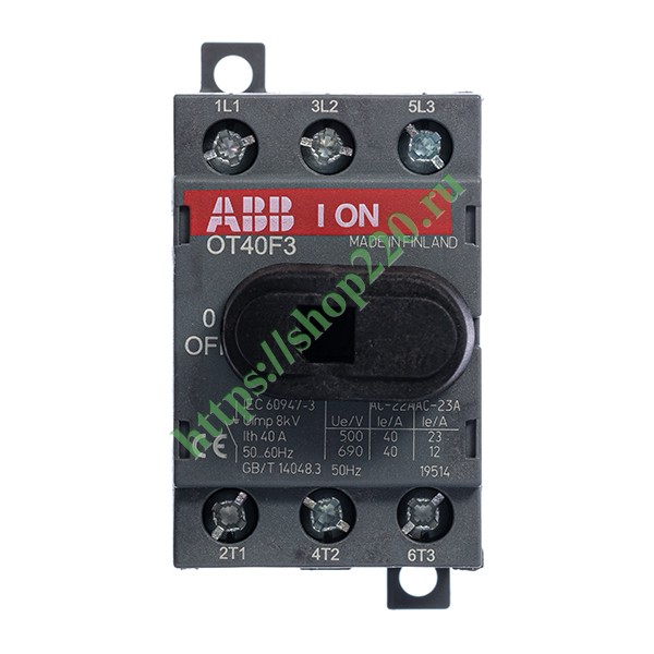 1SCA104902R1001 Рубильник OT40F3 до 40А 3х полюсный для установки на DIN-рейку или плату (с резервной ручкой) (выключатель нагрузки) фото 3