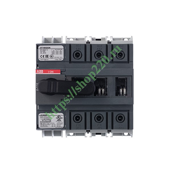 1SCA138208R1001 Рубильник ABB OT160G03K 3-х полюсный на 160A (с фронтальной ручкой YAST1) (выключатель нагрузки) фото 5