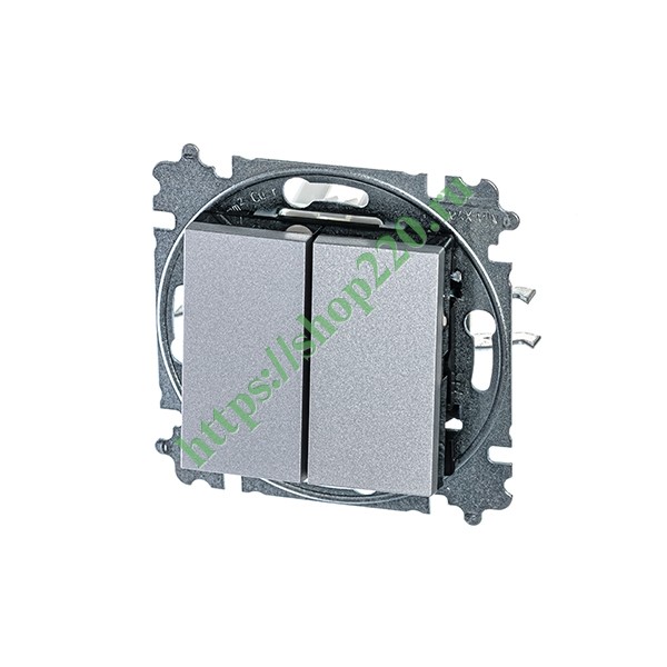 2CHH590545A6070 Выключатель двухклавишный ABB Levit серебро / дымчатый черный (3559H-A05445 70W) фото 2
