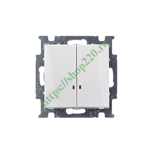 2CKA001012A2154 Выключатель двухклавишный с подсветкой ABB Basic 55 альпийский белый (2006/5 UCGL-94) фото 3