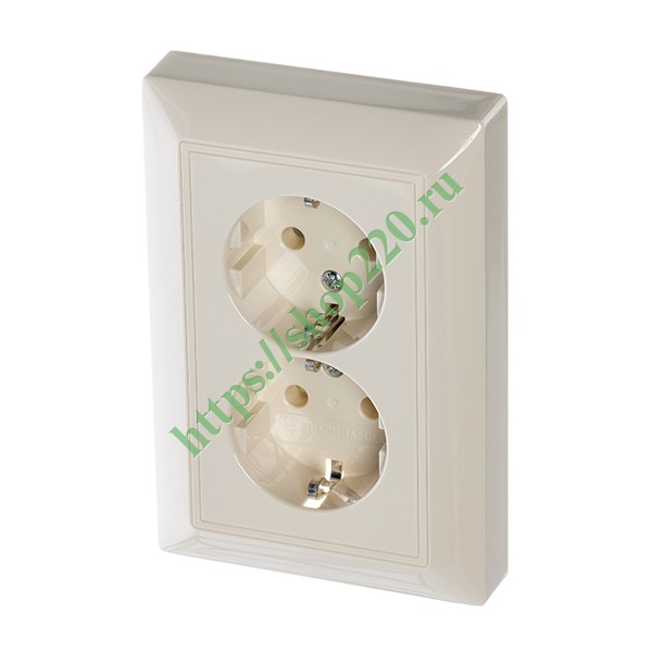 2CKA002014A1463 Розетка двойная с заземлением ABB Basic 55 слоновая кость (20-02 EUJ-92) (бежевый) фото 2