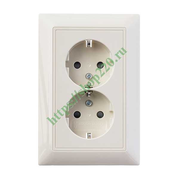2CKA002021A0379 Розетка двойная с заземлением с защитными шторками ABB Basic 55 слоновая кость (20-02 EUJKS-92) (бежевый) фото 3
