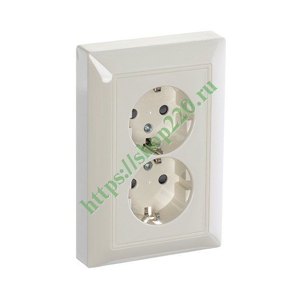 2CKA002021A0379 Розетка двойная с заземлением с защитными шторками ABB Basic 55 слоновая кость (20-02 EUJKS-92) (бежевый) фото 4