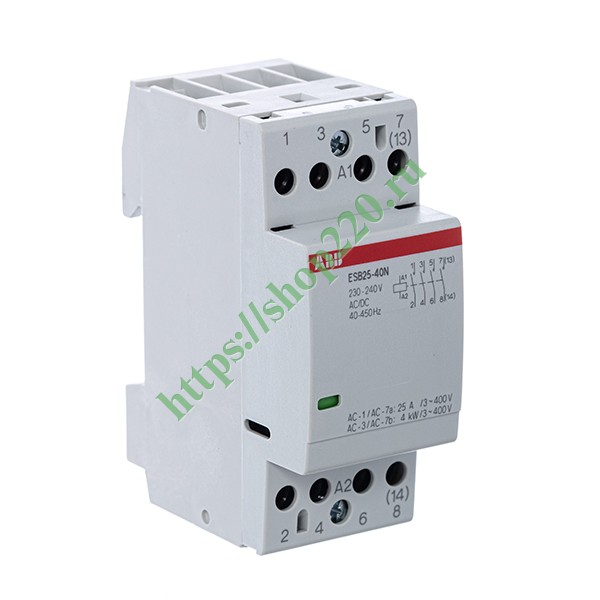 Контактор ESB25-40N-06 модульный (25А АС-1, 4НО), катушка 230В AC/DC 2 модуля