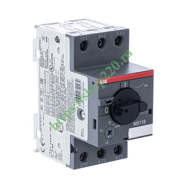 Автомат ABB MS116-0.63 50 кА с регулируемой тепловой защитой 0.4A - 0.63А