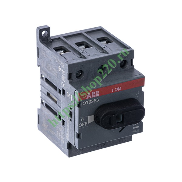 Рубильник OT63F3 до 63А 3х полюсный для установки на DIN-рейку или плату (с резервной ручкой) (выключатель нагрузки)