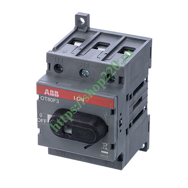 Рубильник OT80F3 до 80А 3х полюсный для установки на DIN-рейку или плату (с резервной ручкой) (выключатель нагрузки)
