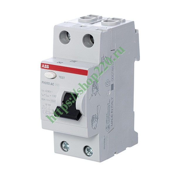 УЗО ABB FH202 AC-40/0,3 2-х полюсное тип AC 40A 300mA 2 модуля (ВДТ)
