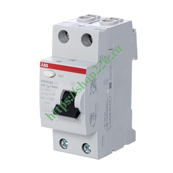 УЗО ABB FH202 AC-25/0,03 2-х полюсное тип AC 25A 30mA 2 модуля (ВДТ)