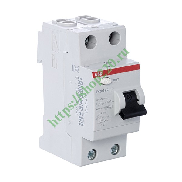 УЗО ABB FH202 AC-63/0,1 2-х полюсное тип AC 63A 100mA 2 модуля (ВДТ)