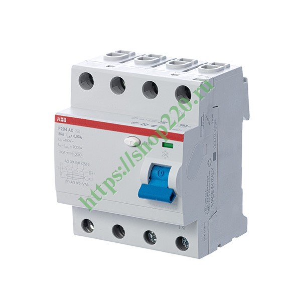 УЗО ABB F204 AC-63/0,03 4-х полюсное тип AC 63A 30mA 4 модуля (ВДТ)