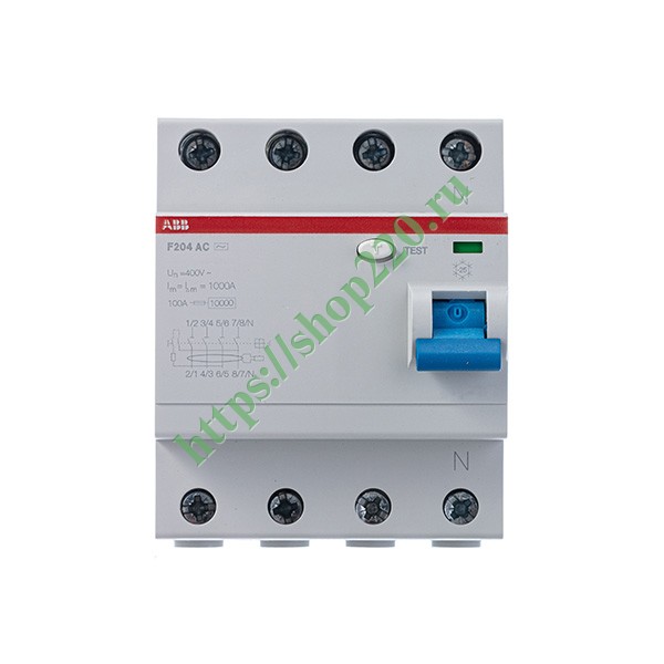 УЗО ABB F204 AC-100/0,03 4-х полюсное тип AC 100A 30mA 4 модуля (ВДТ)