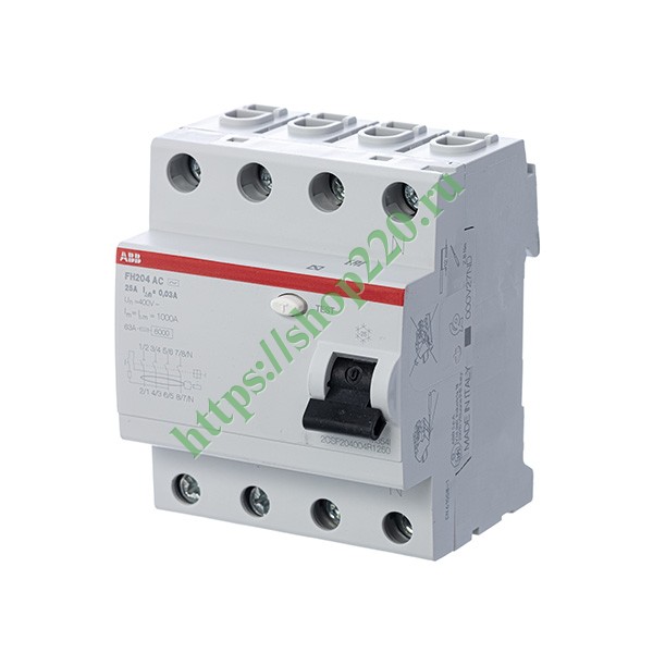 УЗО ABB FH204 AC-25/0,03 4-х полюсное тип AC 25A 30mA 4 модуля 2CSF204002R1250 (ВДТ)